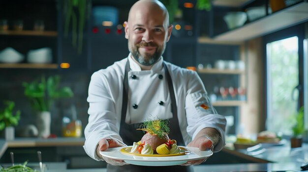 Szef kuchni prezentuje talerz